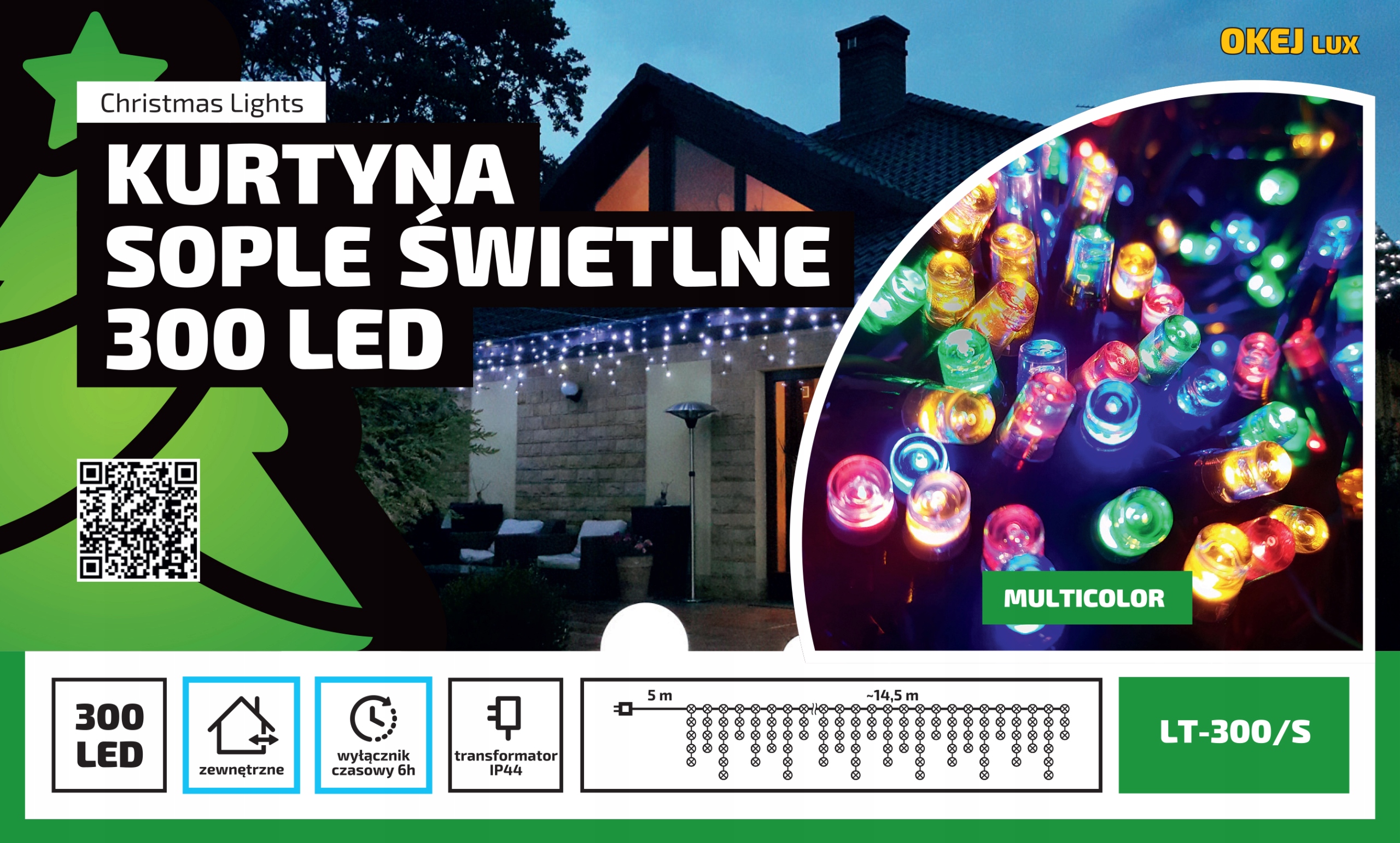 KURTYNA SOPLE 300 LED 15m ZEWNĘTRZNE TIMER MULTI