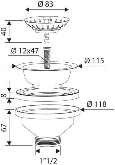 KOREK METALOWY DO ZLEWU ODPŁYW SITKO KOSZYK ROYAL Materiał tworzywo sztuczne