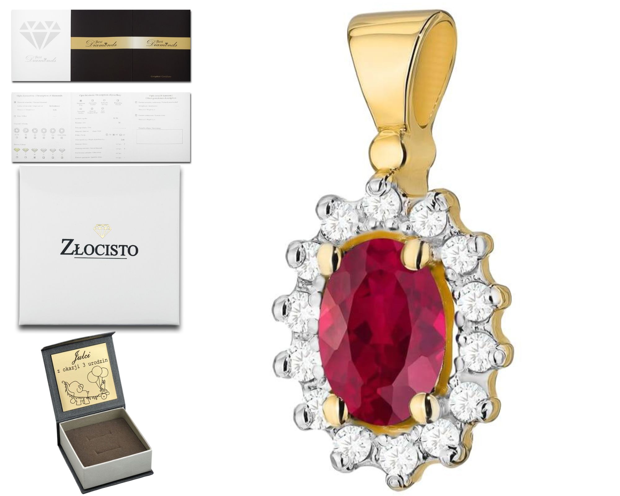 Zlatý Přívěsek S Briliantem A Rubínem 585 Dárek