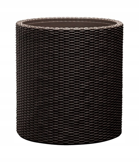 Doniczka Cylinder Rattan Medium 36 cm Z Odpływem Brązowa Keter