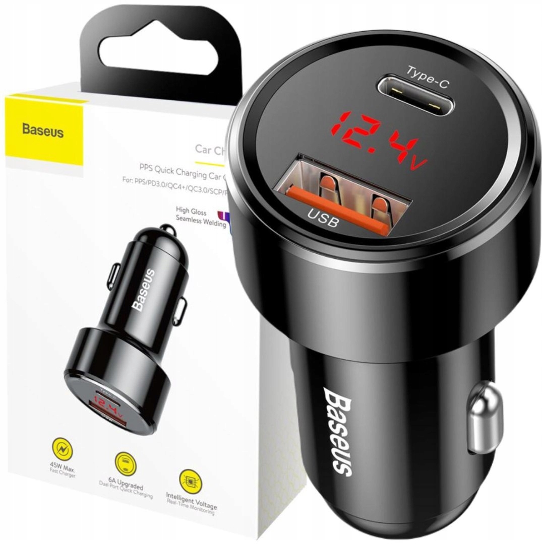 ŁADOWARKA SAMOCHODOWA BASEUS MAGIC CCMLC20C-01 45W 5A 1X USB-A 1X USB-C QC