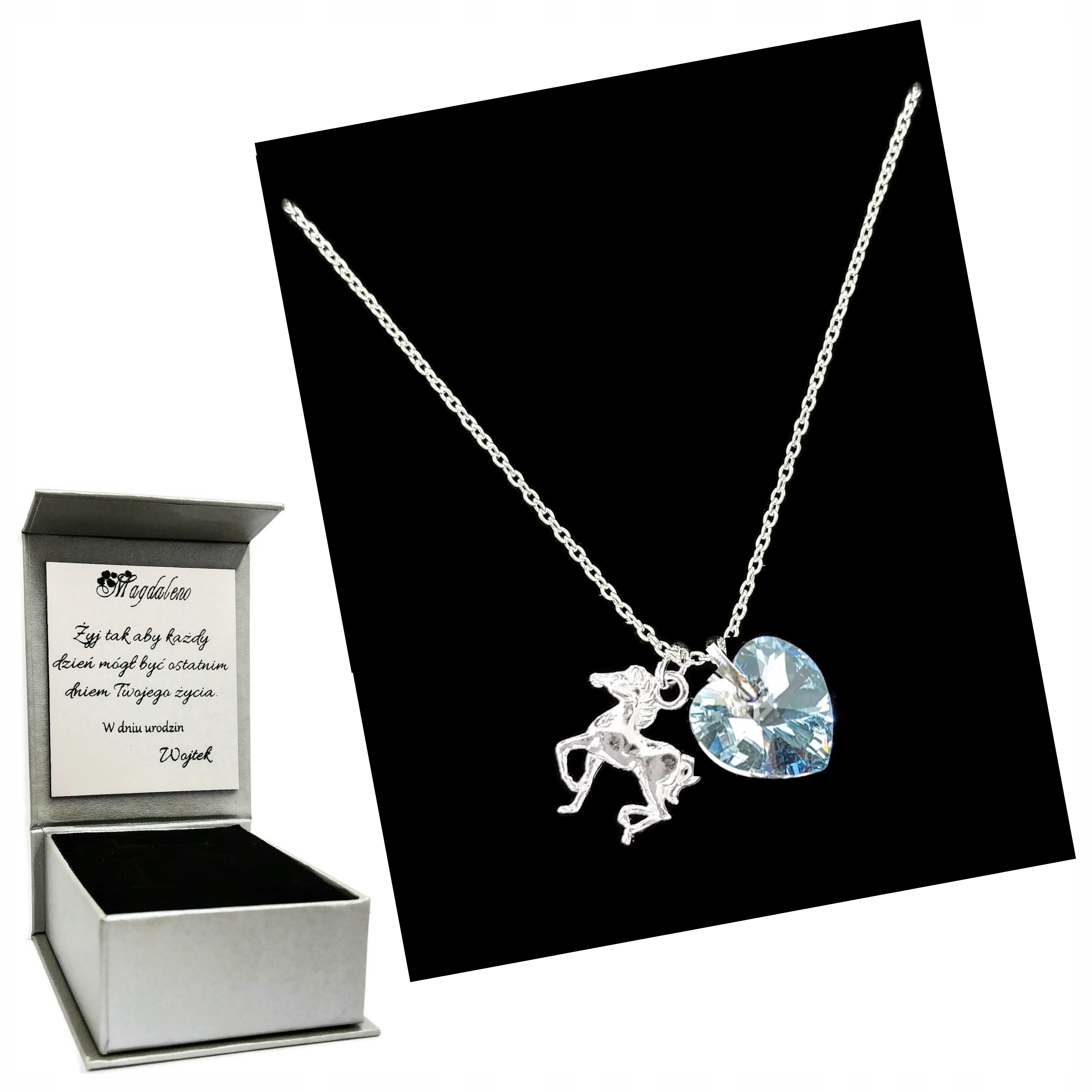 

Srebrny Naszyjnik Koń Konik + kr. Swarovski Grawer