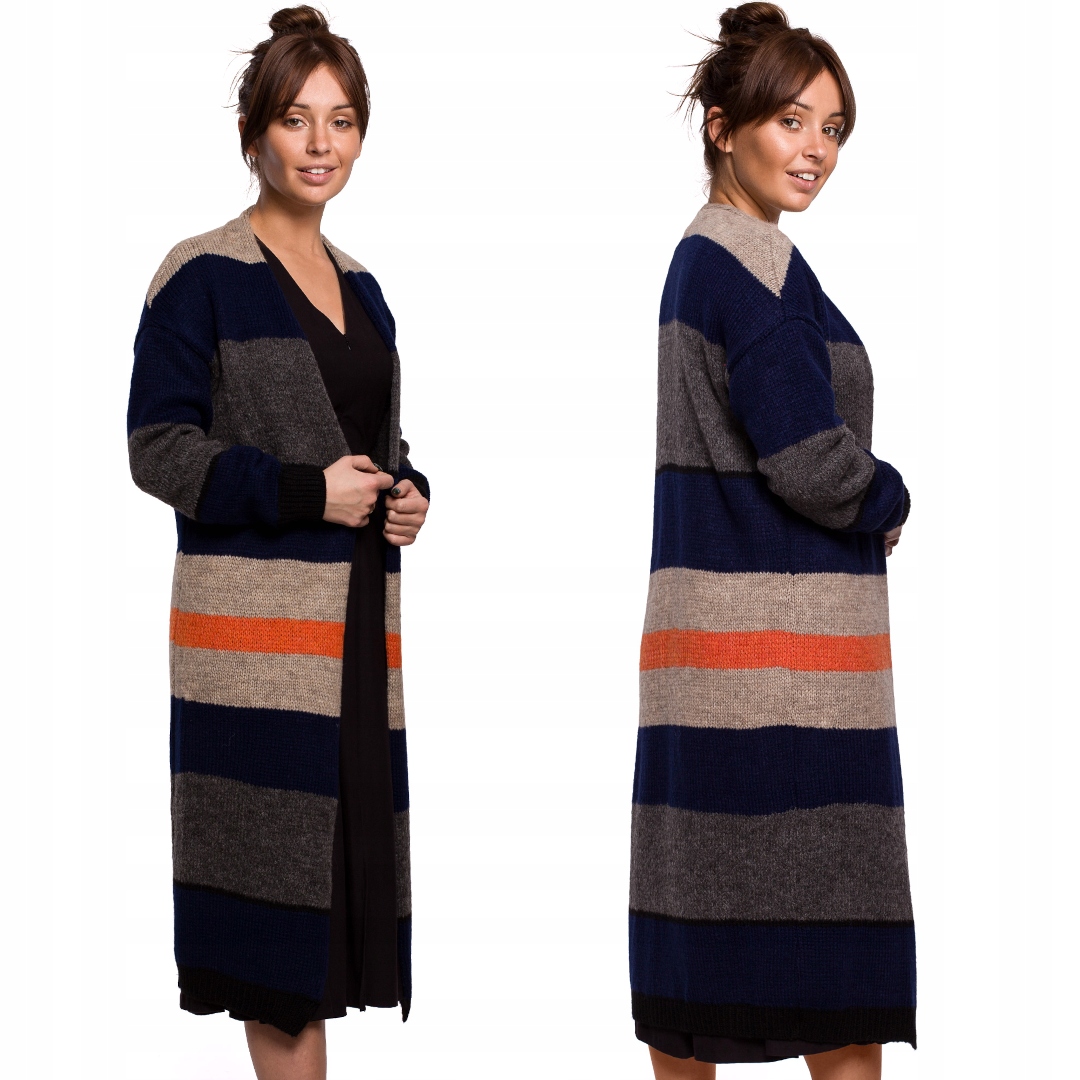 

Długi Kardigan w pasy Ciepły sweter 40/42 L/XL