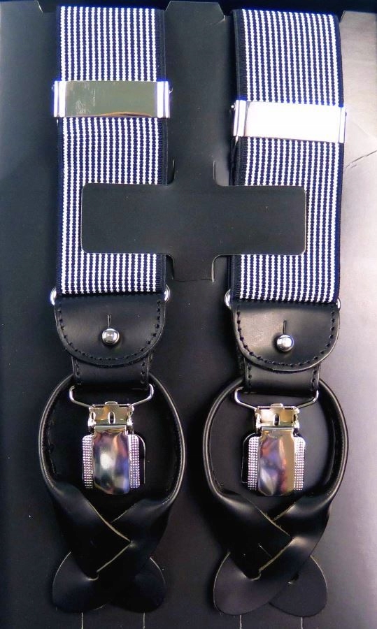 Granatowo - białe szelki w paski G18