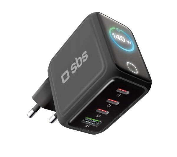 Ładowarka sieciowa uniwersalna Sbs GaN 3x Usb-c Usb-a 140W Czarna