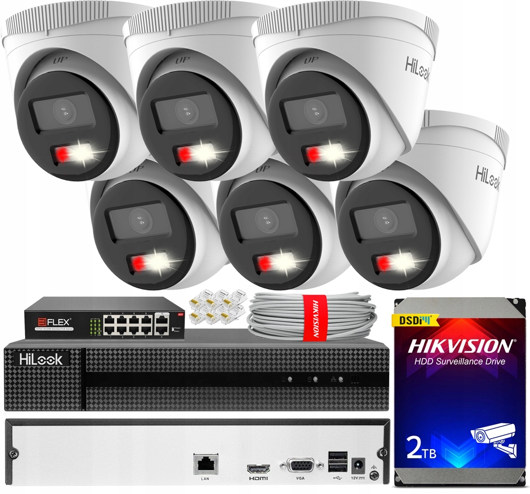 ZESTAW KAMER DO MONITORINGU 4MPX IP 6 KAMER DYSK HIKVISION 2TB APLIKACJA