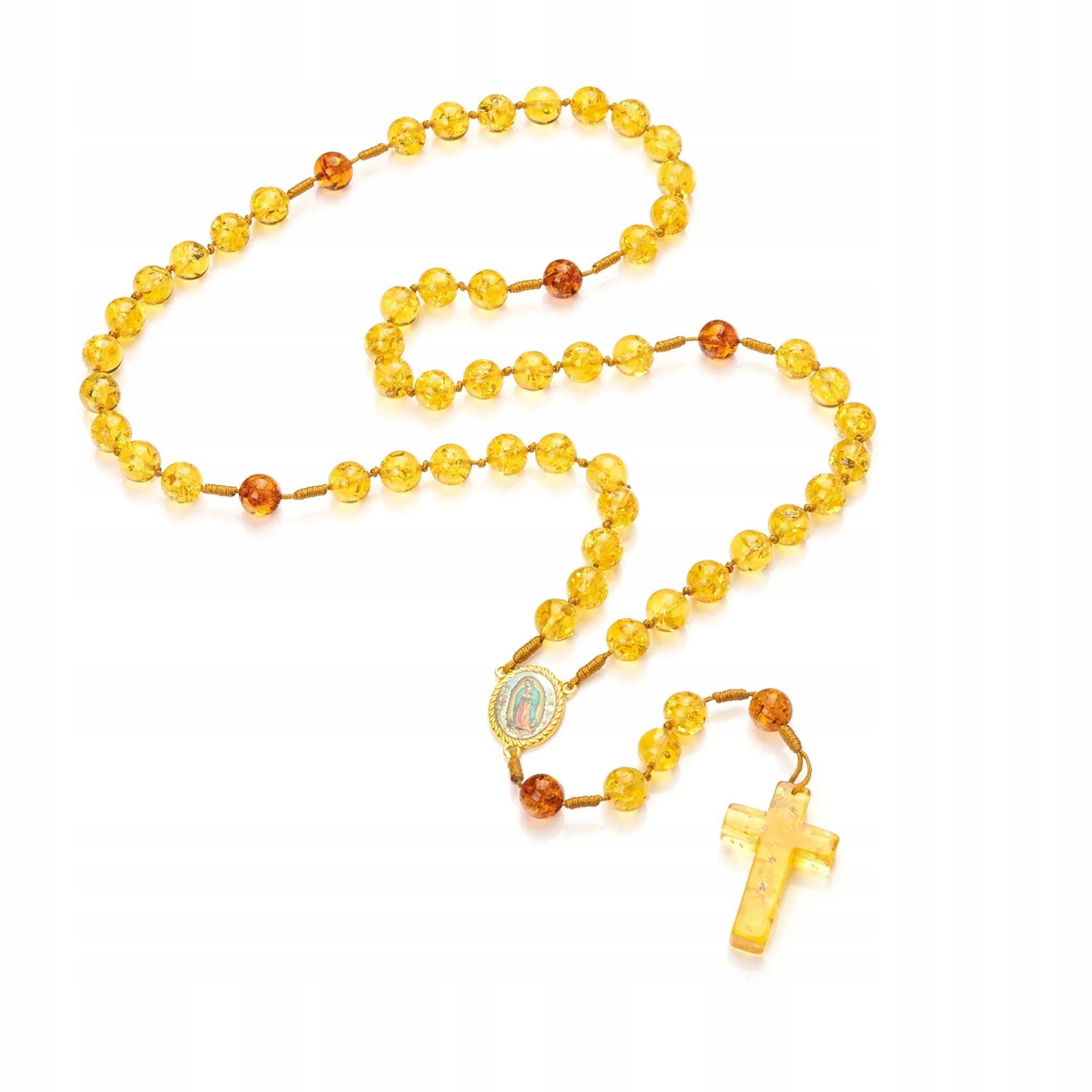 Katolický Jantarový růženec s medailonkem Marie|