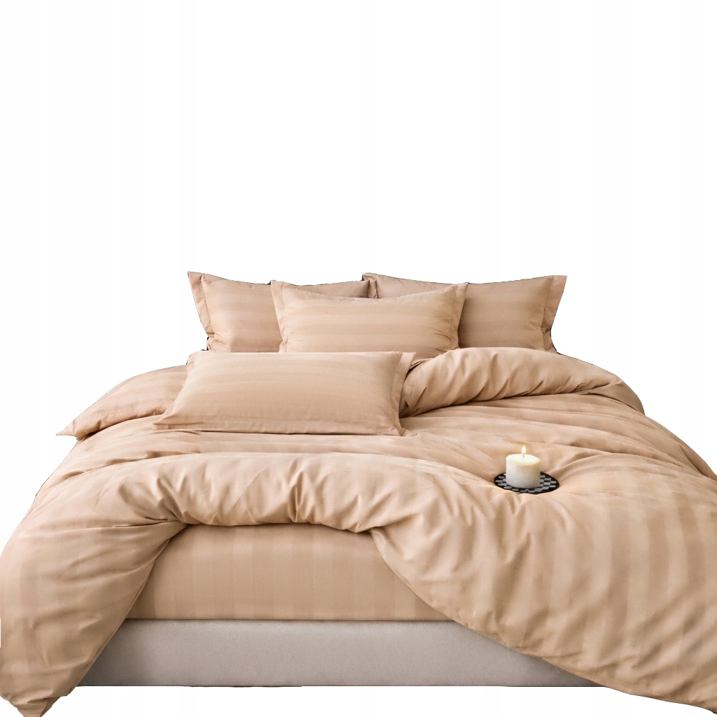 Pościel z satyny bawełnianej 150×210 cm, 4-częściowa, jasnobeżowa w paski