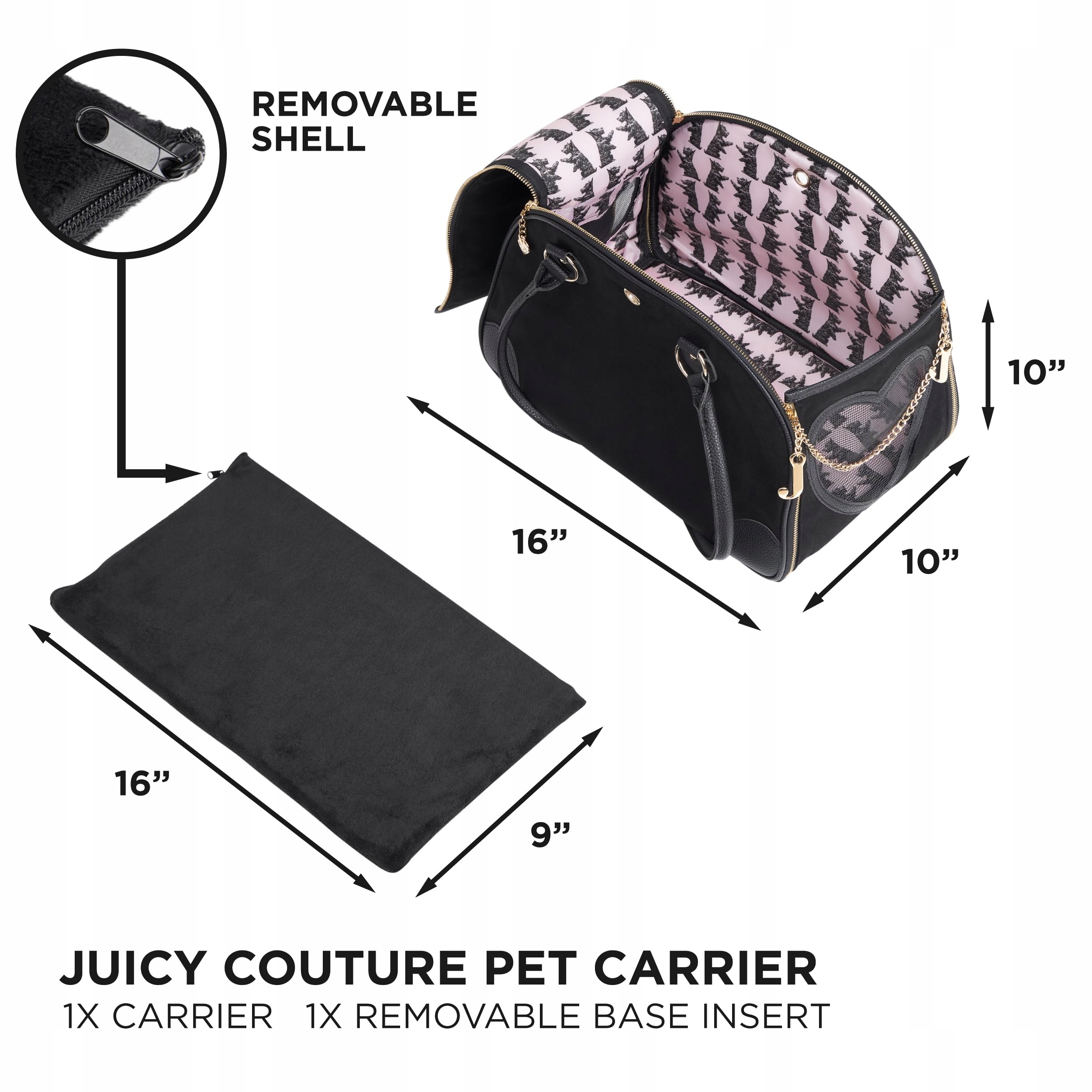 JUICY COUTURE Stylowa Czarna Torba Transportowa Dla Małych Psów i Kotów — miniatura 3