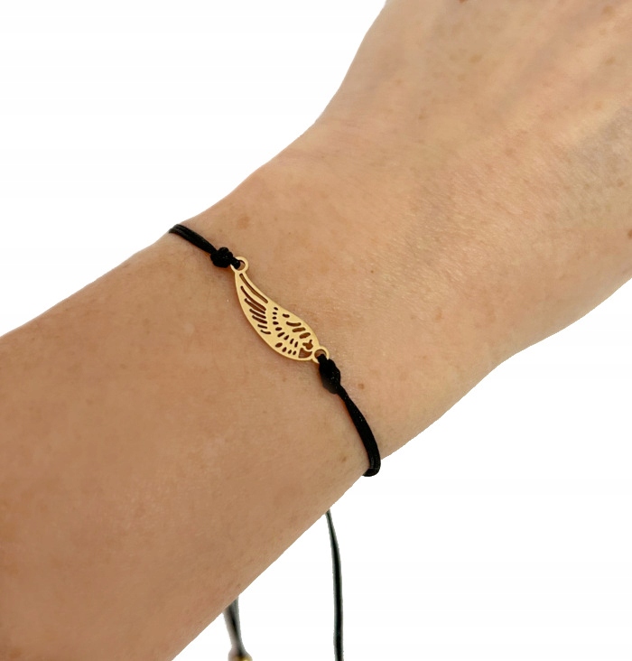 BRANSOLETKA CZARNA SZNUREK ZŁOTE SKRZYDŁO STAL CHIRURGICZNA Marka Stainless steel