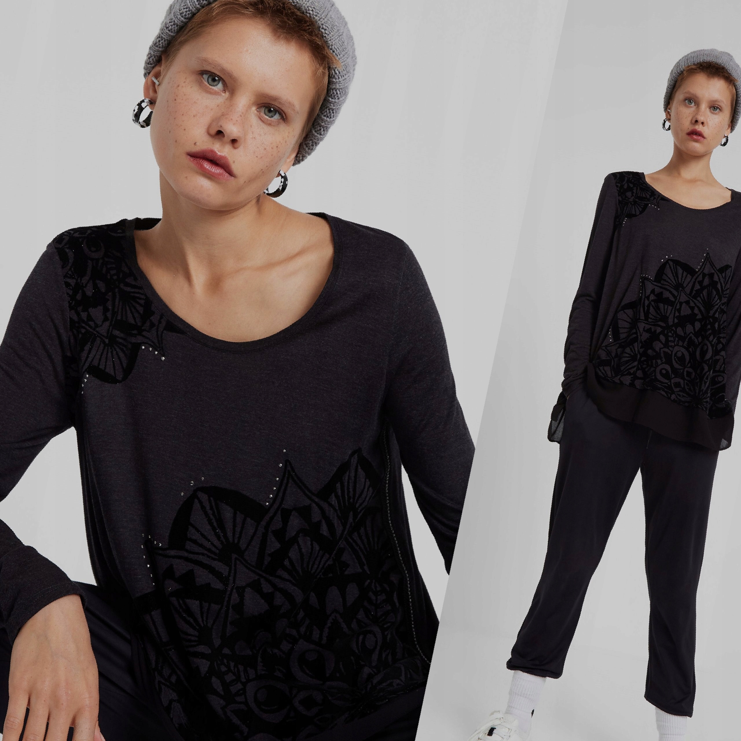 Bluza zdobená nýty, černá viskóza Desigual 34