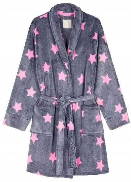 Teplý Šedý Župan Růžové Hvězdičky Soft L