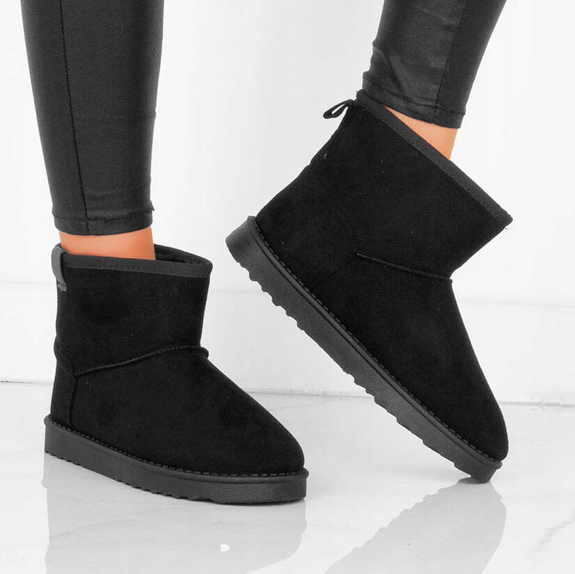 7898 CZARNE OCIEPLANE BOTKI ŚNIEGOWCE FUTERKO CIEPŁE KOZAKI ZIMOWE 39 Materiał zewnętrzny skóra ekologiczna zamszowa