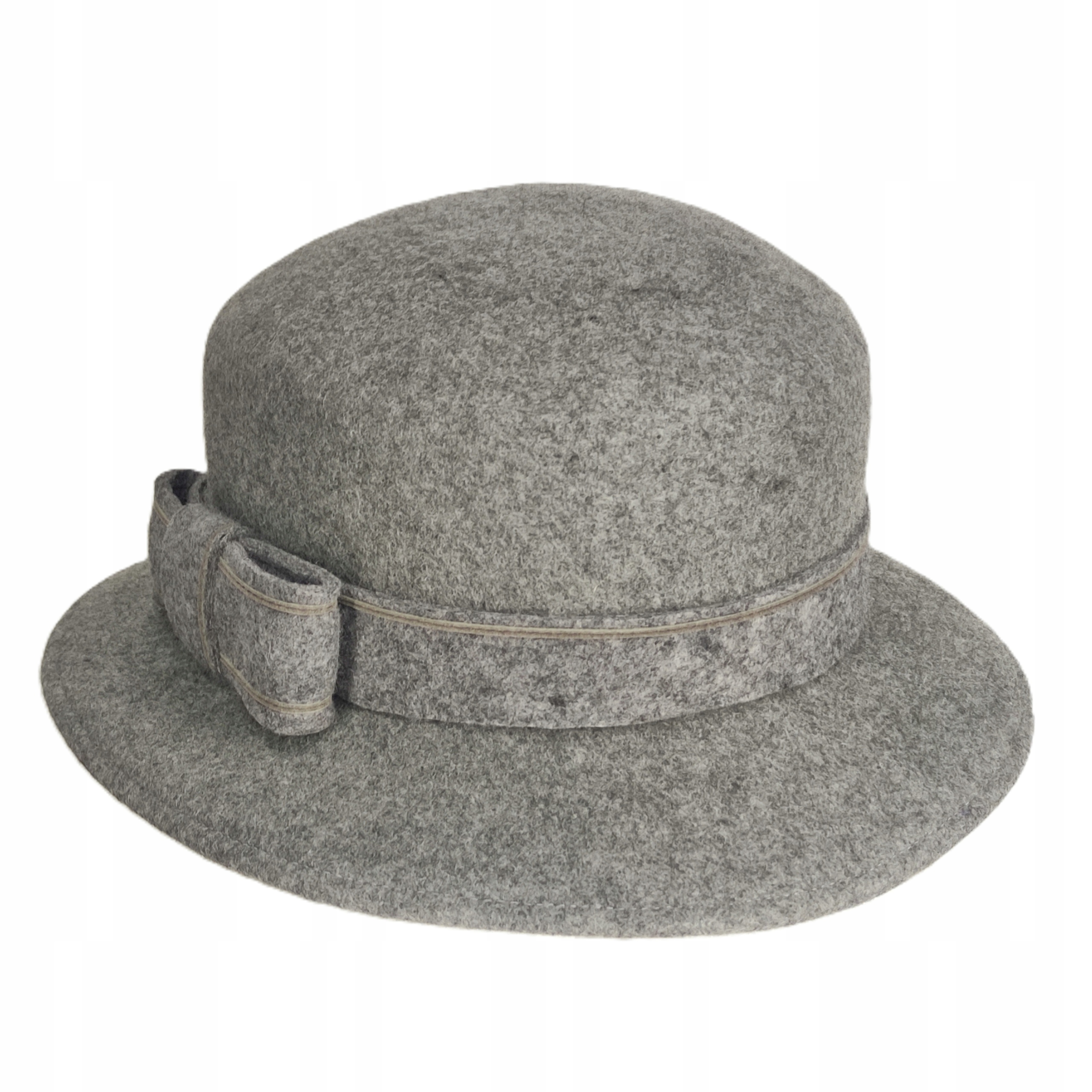 Dámský vlněný plstěný klobouk elegantní Šedý Melír plst 57/58 cm Polský