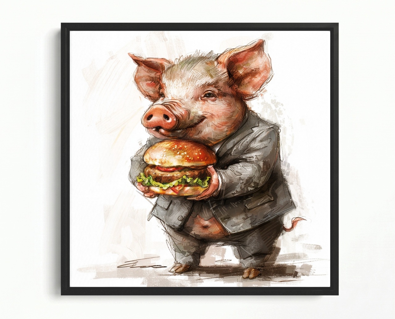 Obraz Rám American Box Grafika Prasiatko Prosiak Hamburger 60x60