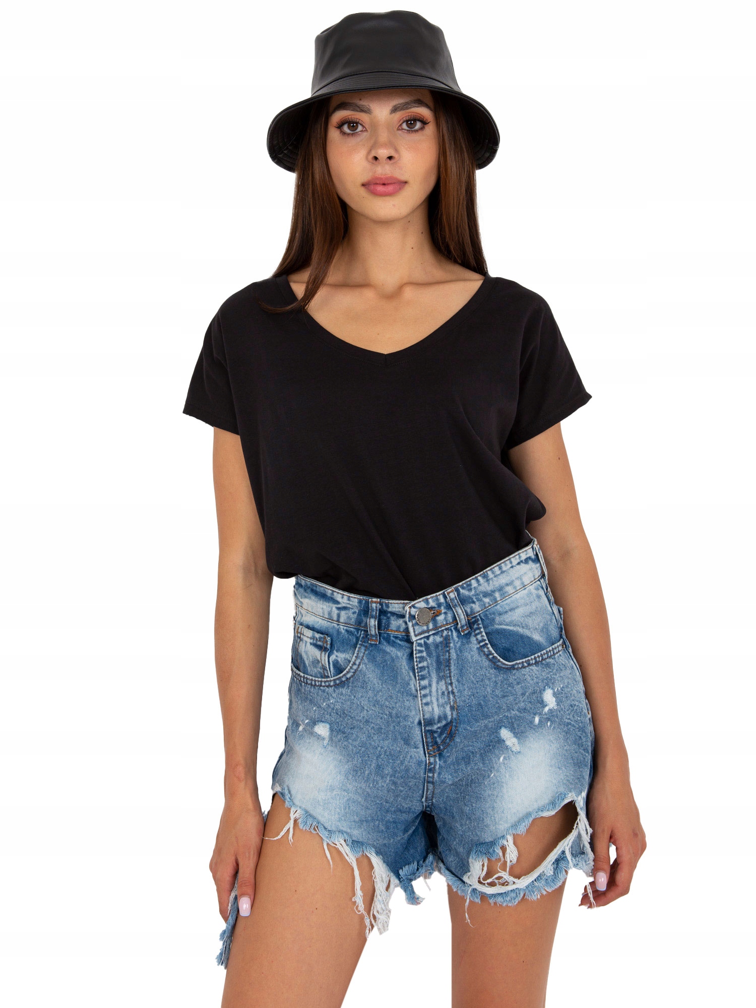 

Damski t-shirt basic z dekoltem w serek M