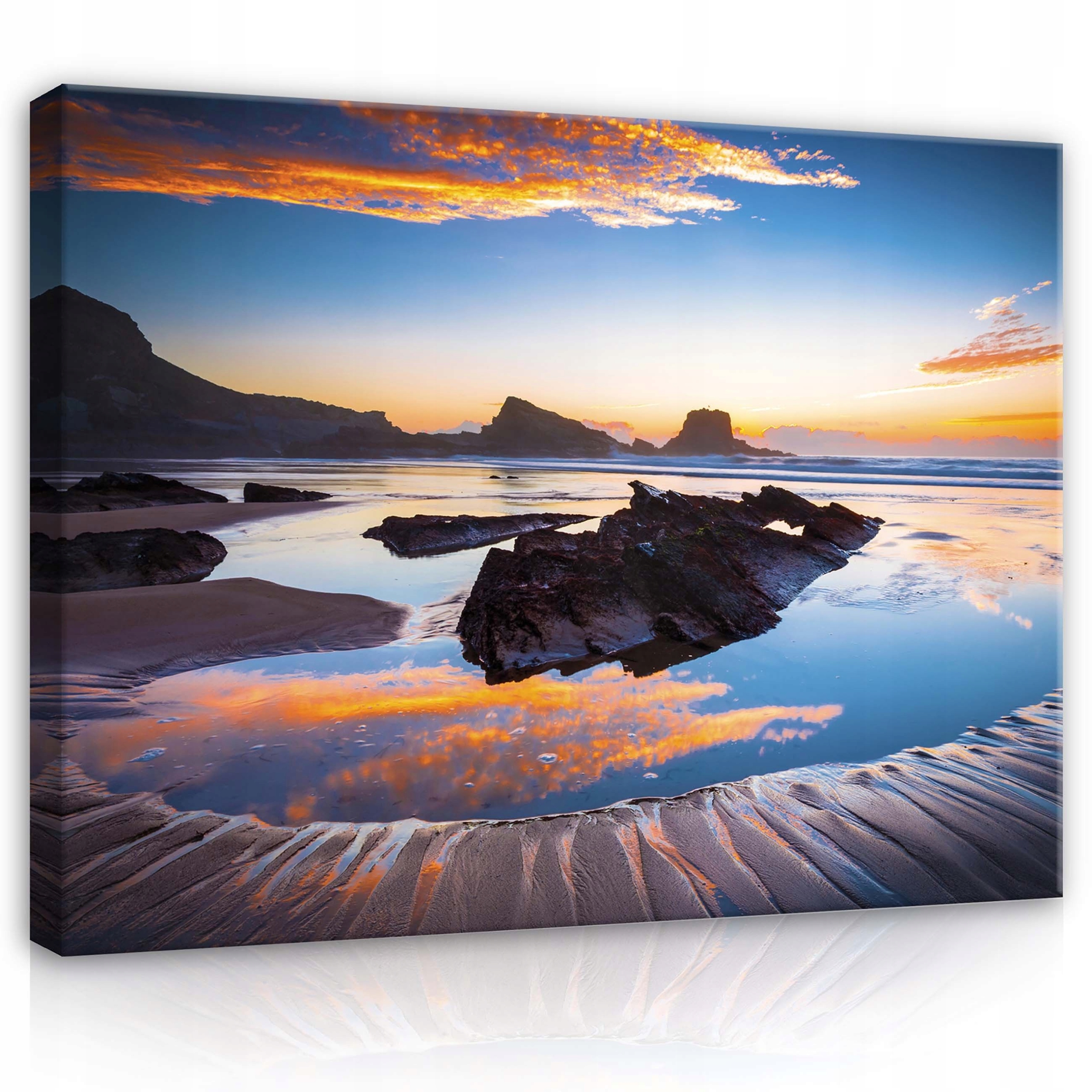 Obraz 100x75 Západ slunce úsvit pláž skály odraz ve vodě klid příroda