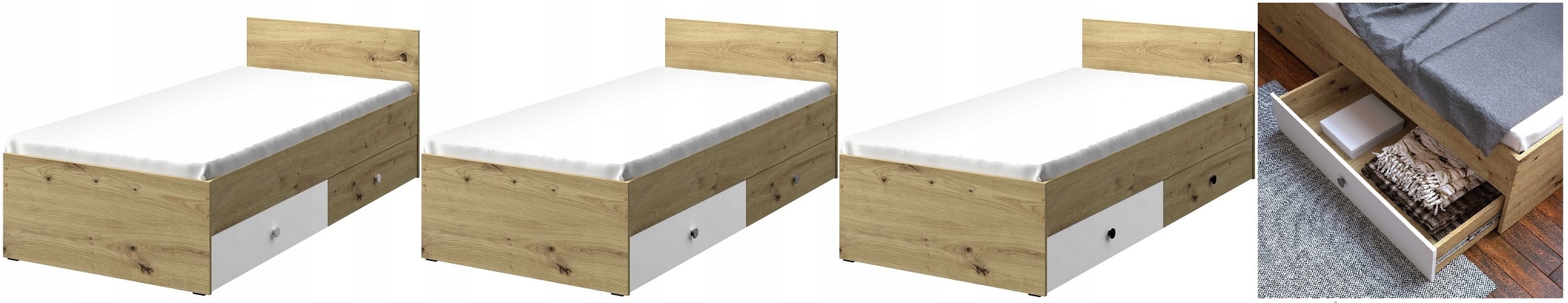 łóżko do pokoju dziecięcego młodzieżowego 90 szufladami pojedyncze Nero 14 Marka Domel