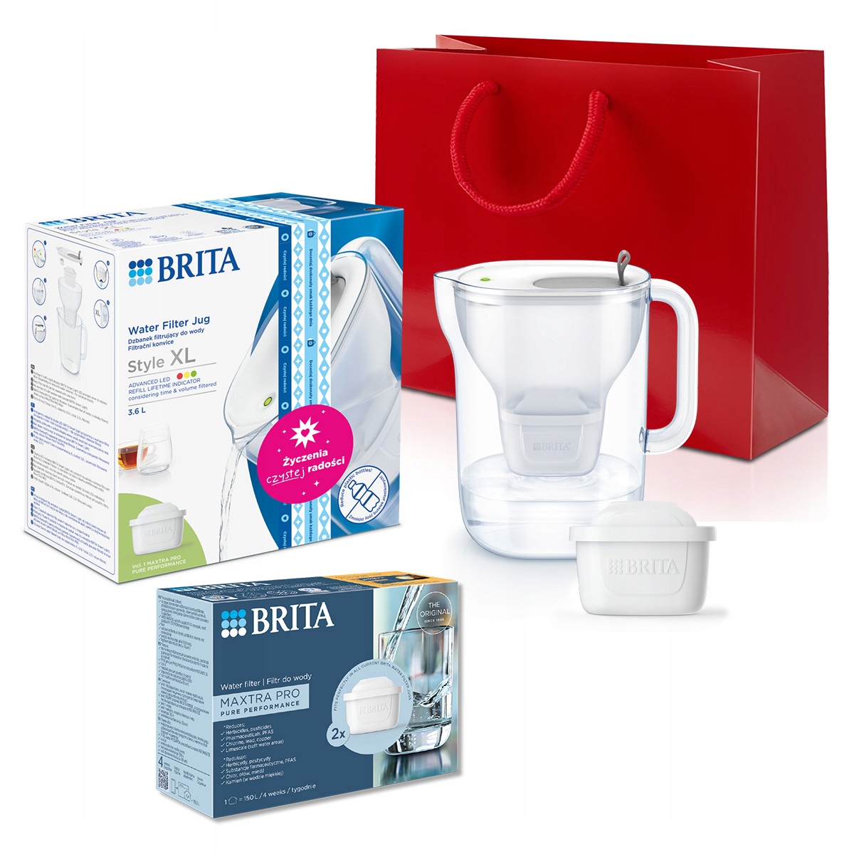 Zestaw prezentowy Brita dzbanek szary Style XL 3 filtry Pure Performance