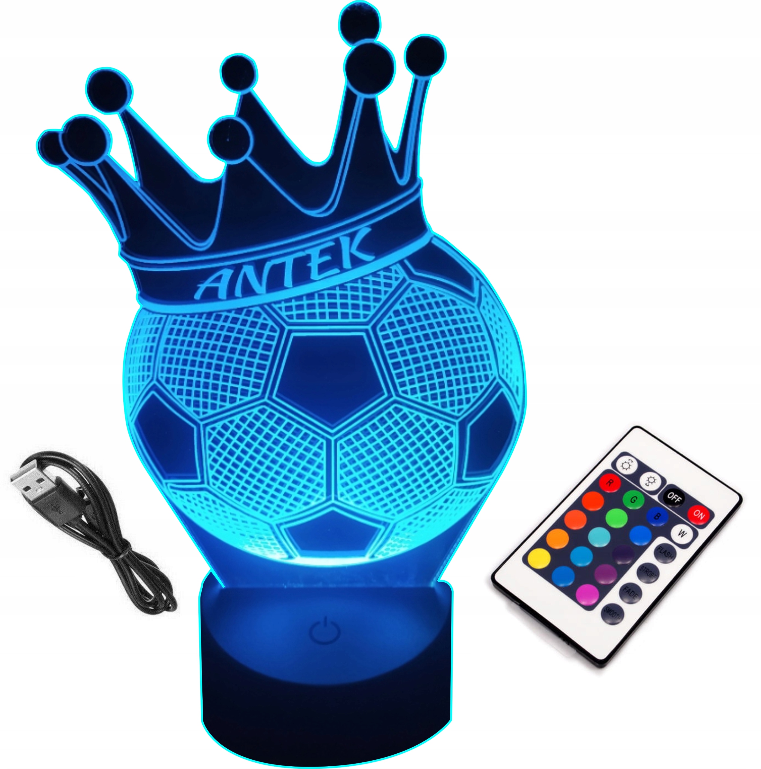 

Lampka 3D Led Z Pilotem Piłka Z Koroną Z Imieniem