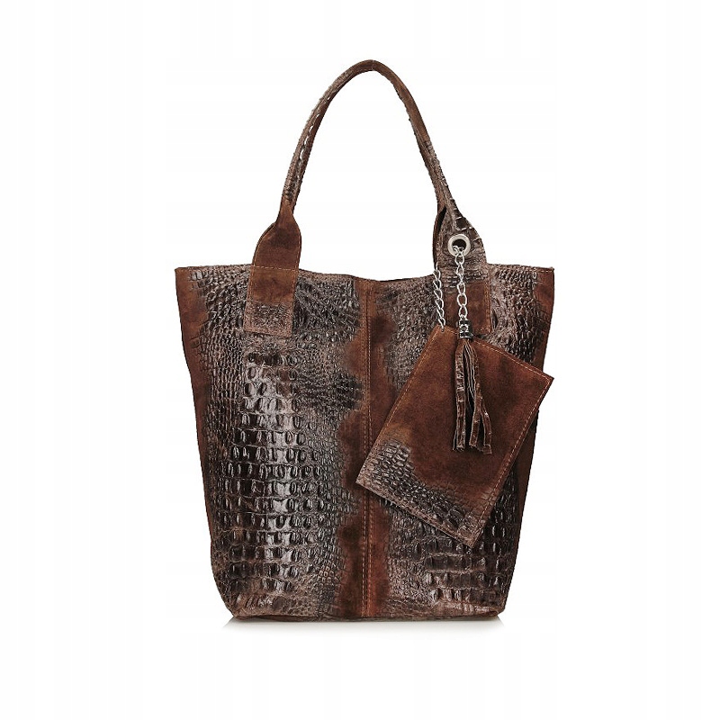 Hnědá dámská shopperka s ražbou ze semišové kůže Toscanio Tos 1101