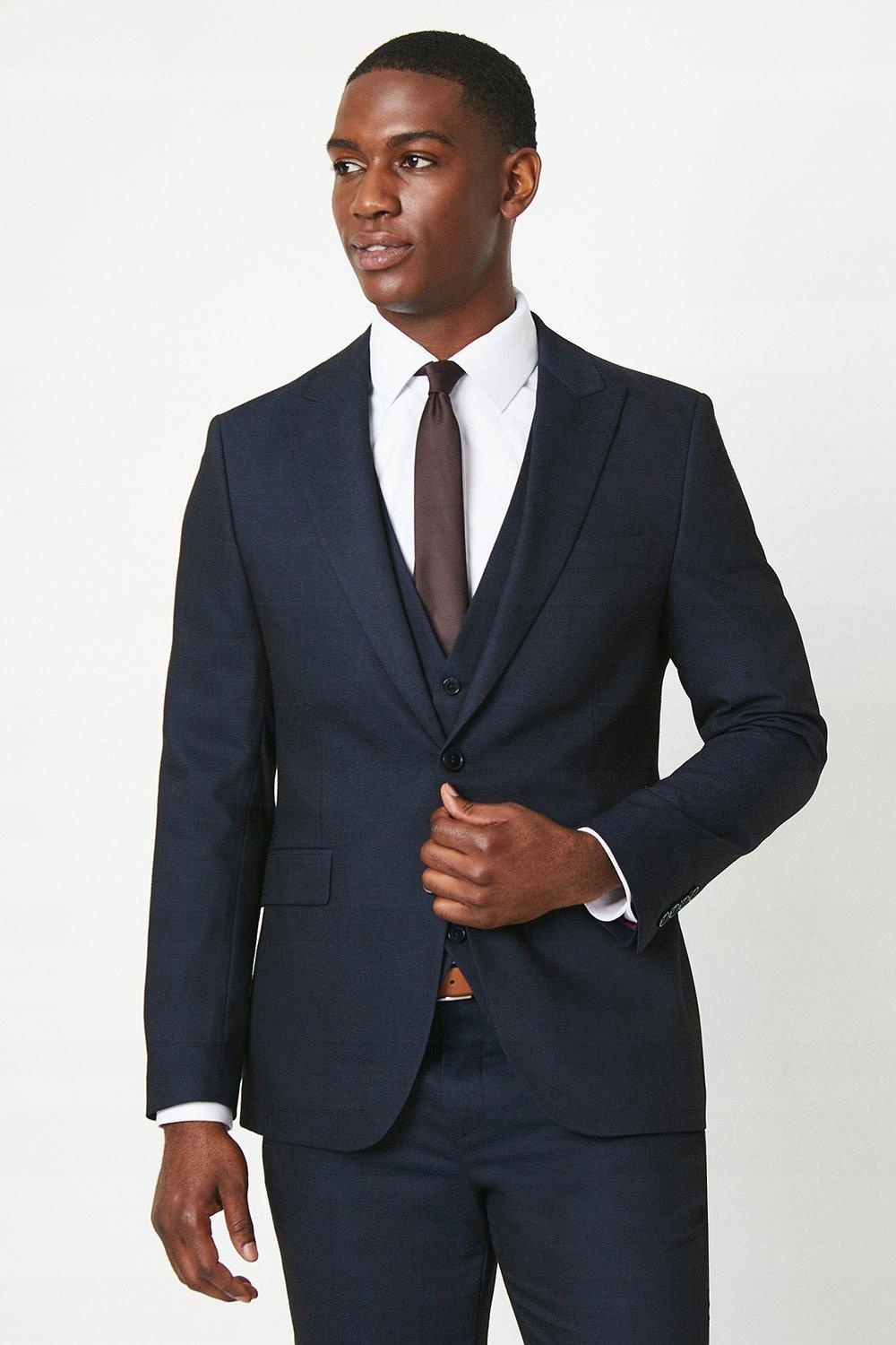 Burton Tmavě Modrá Sako Slim Fit Klapka (52)