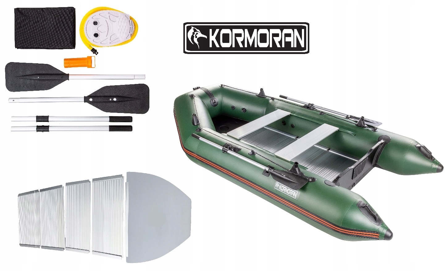 Ponton Kormoran 300pp Alu Podłoga Mocny Zielony wędkarski
