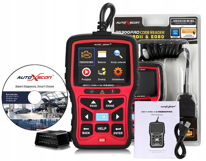 TESTER DIAGNOSTYCZNY DO SAMOCHODÓW OSOBOWYCH OBD 2 AUTOXSCAN RS300 PRO j.PL