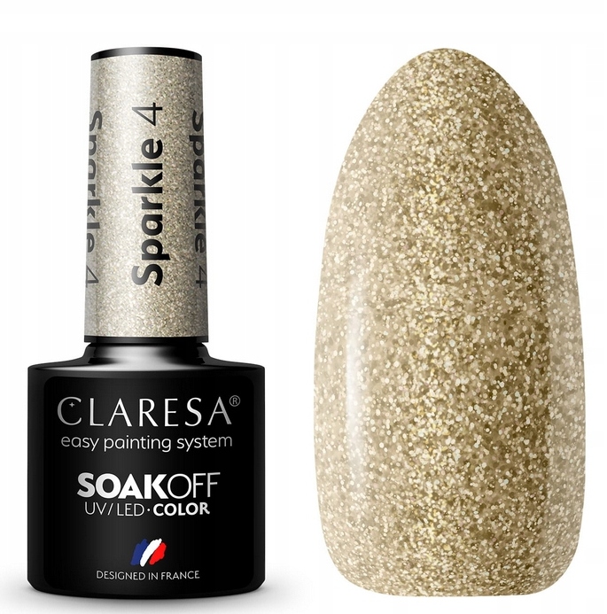 CLARESA lakier hybrydowy SPARKLE złoty z brokatem BŁYSZCZĄCY