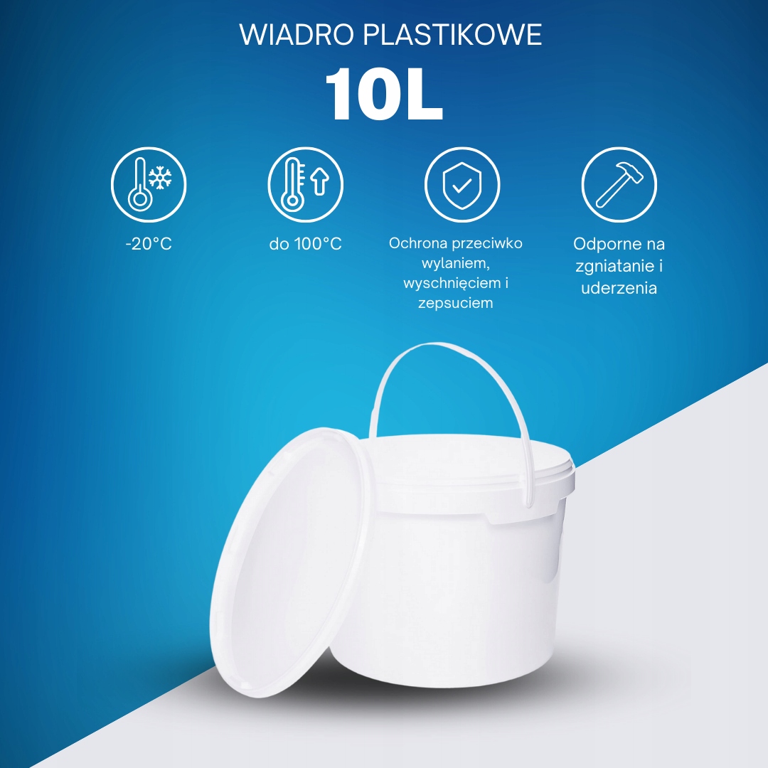 Wiadro plastikowe 10 Litr Białe na ŻYWNOŚĆ ATEST Kod producenta Benbow-E10W