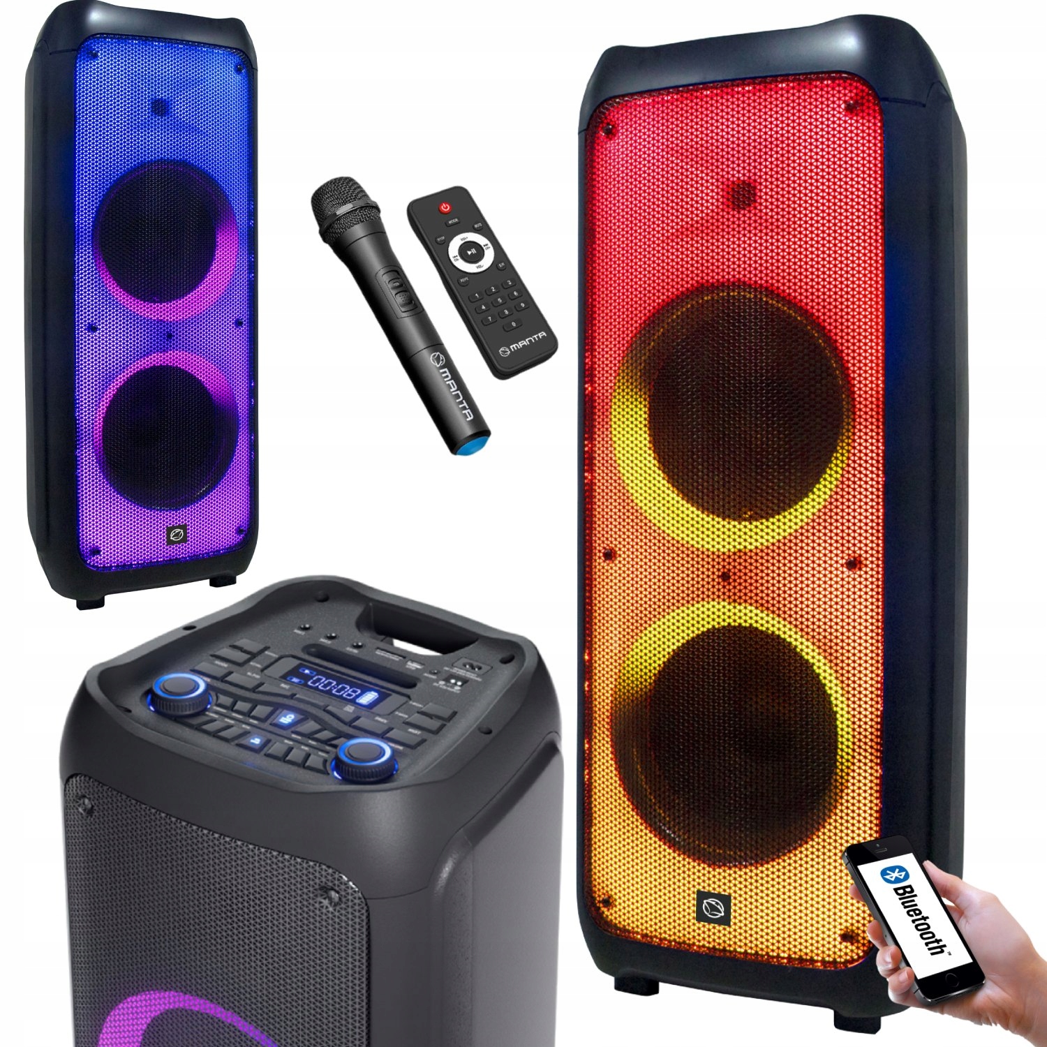 Głośnik przenośny bluetooth Karaoke Manta Phantom SPK5450z mikrofonem 300 W