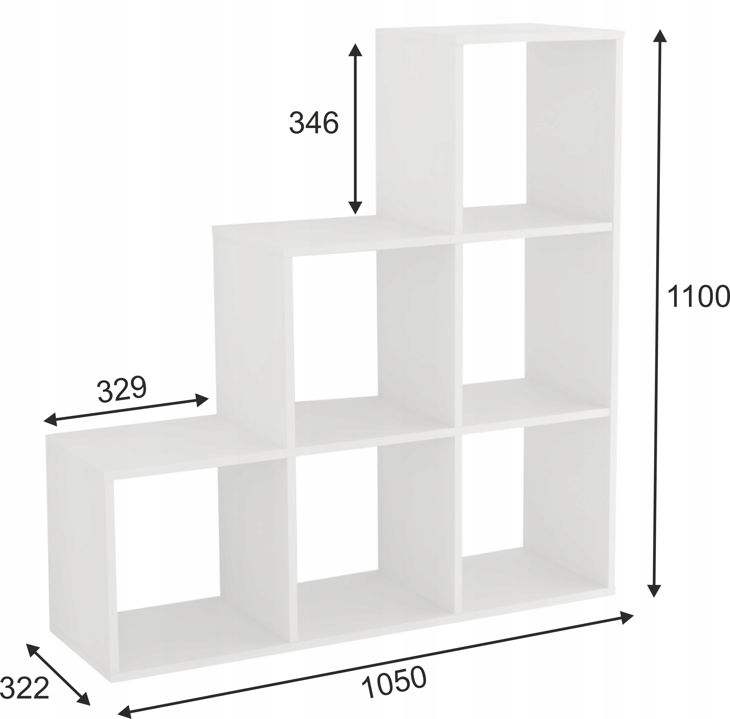 Regał schodkowy komorowy biały Głębokość mebla 32.2 cm