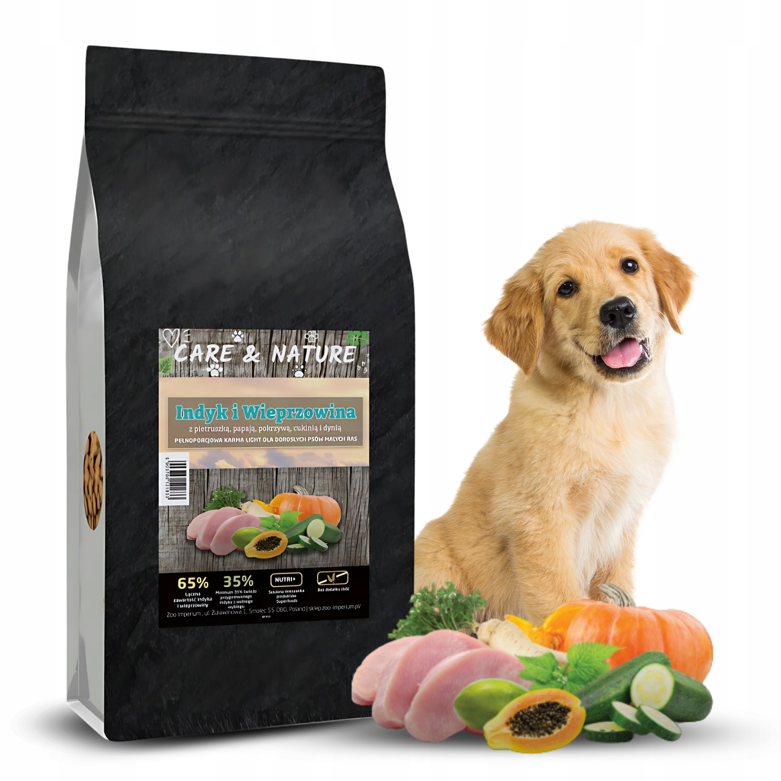 Suché Krmivo pro malé psy Care and Nature Krůta Vepřové maso 65% Light 2 kg