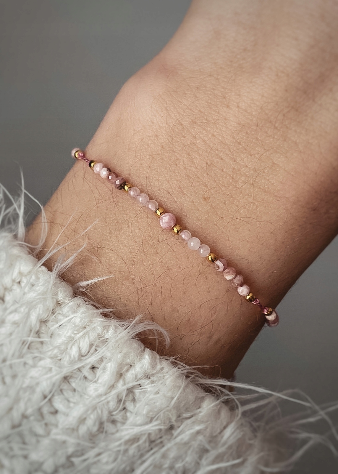 Náramek Přírodní Kameny Růženín a Rodochrozit