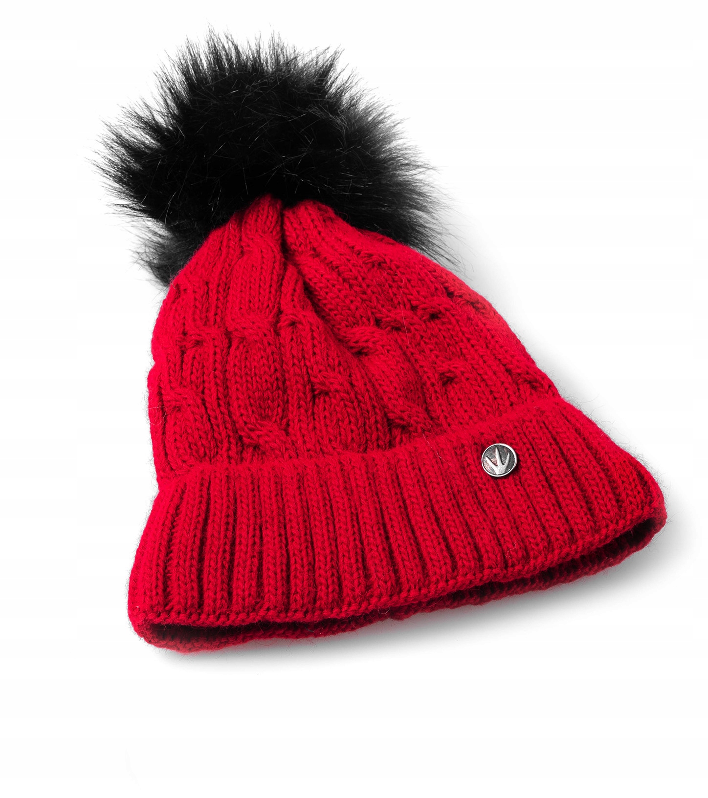 CZAPKA DAMSKA ZIMOWA WYWIJANA Z POMPONEM POLAREM Wzór dominujący bez wzoru