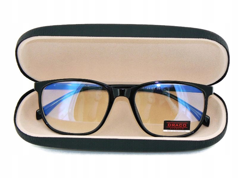 Okulary ANTYREFLEKSY BLUE LIGHT Komputera z filtrem czarne Gamingowe DRACO Fason nerdy