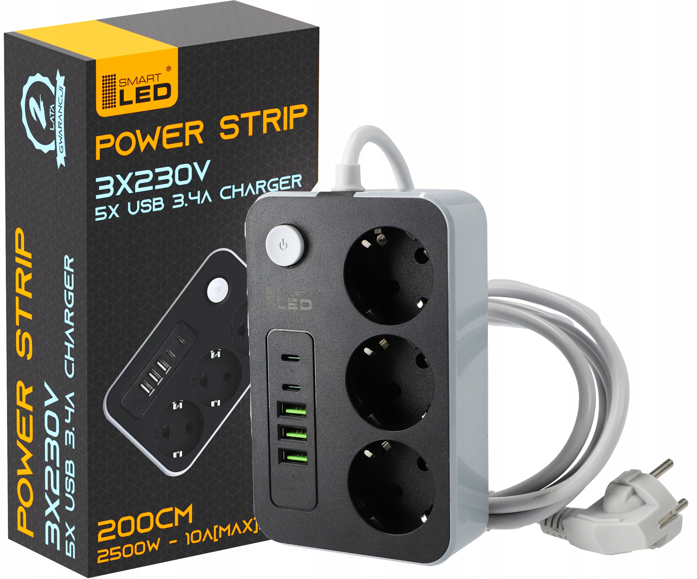 

Listwa zasilająca 2m 3 gniazda 10A 6x Usb