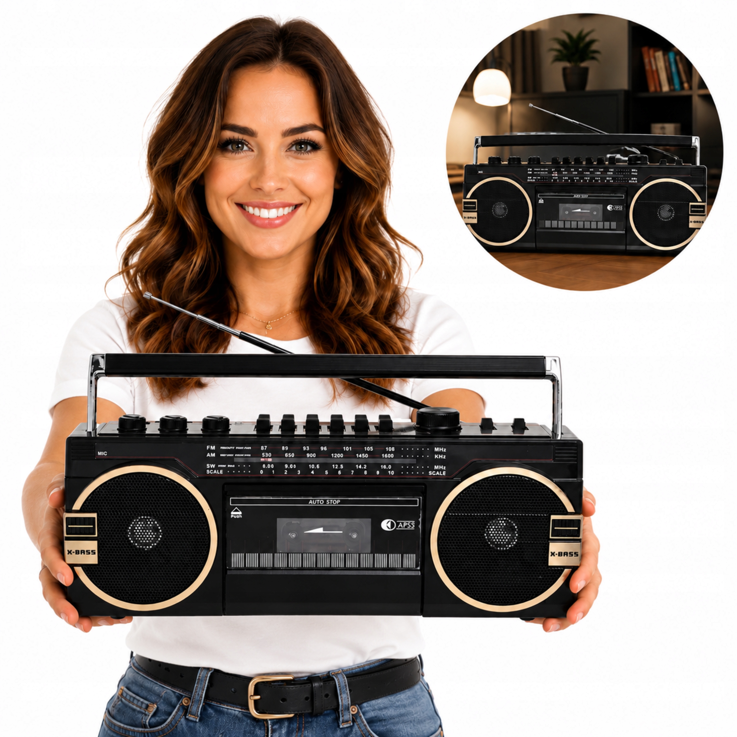 Retro kazetový rádiomagnetofón Bluetooth Usb Sd Fm Am Sw kazety boombox