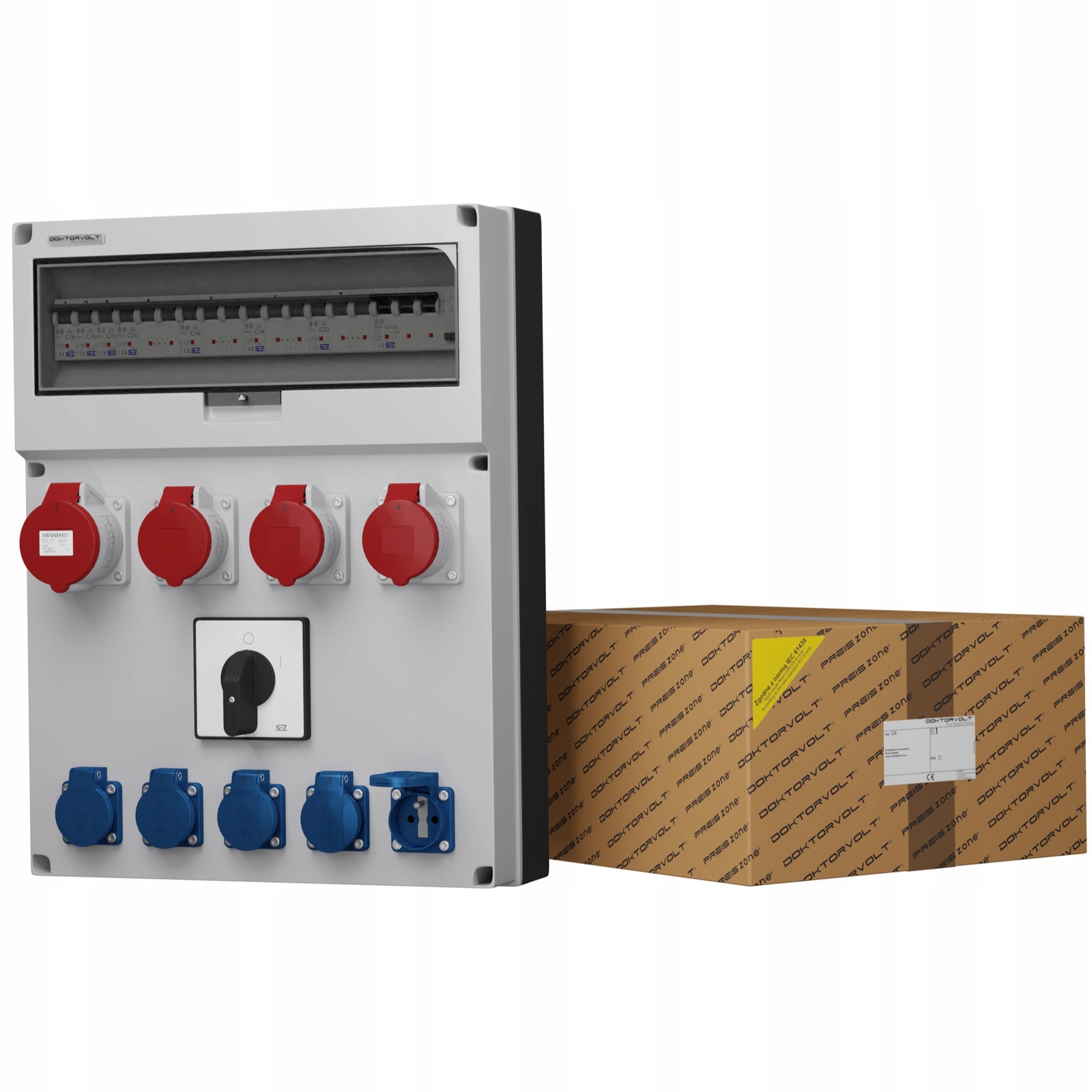 Stavebný rozvádzač s konektorom 0-1 32A 16A 5x230V elektrická skrinka