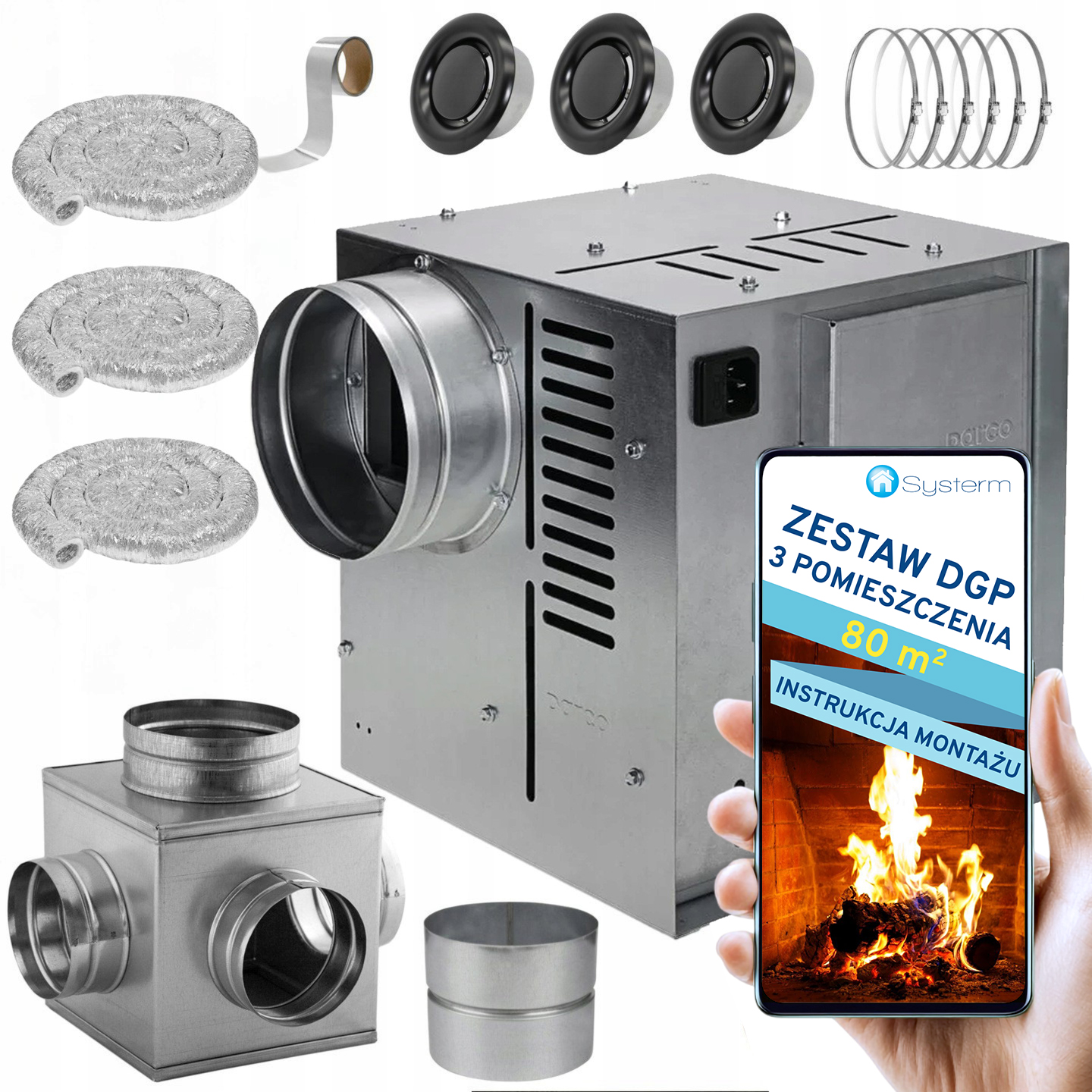 Komínová Turbína Ventilátor Komínový Set Dgp 3 miestnosti 80 m2