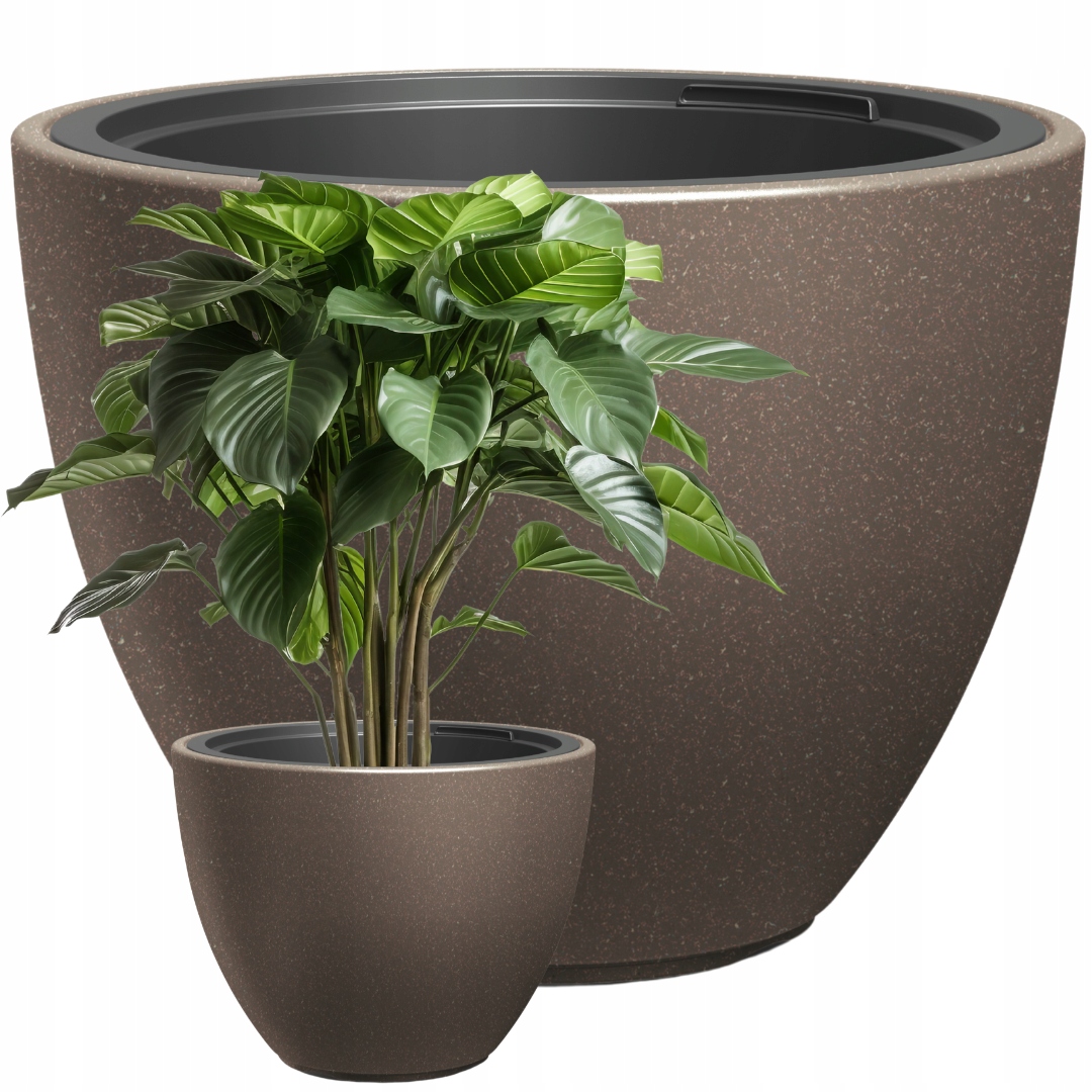 Doniczka okrągła 57 cm mrozoodporna z wkładem czekoladowy brąz, taras