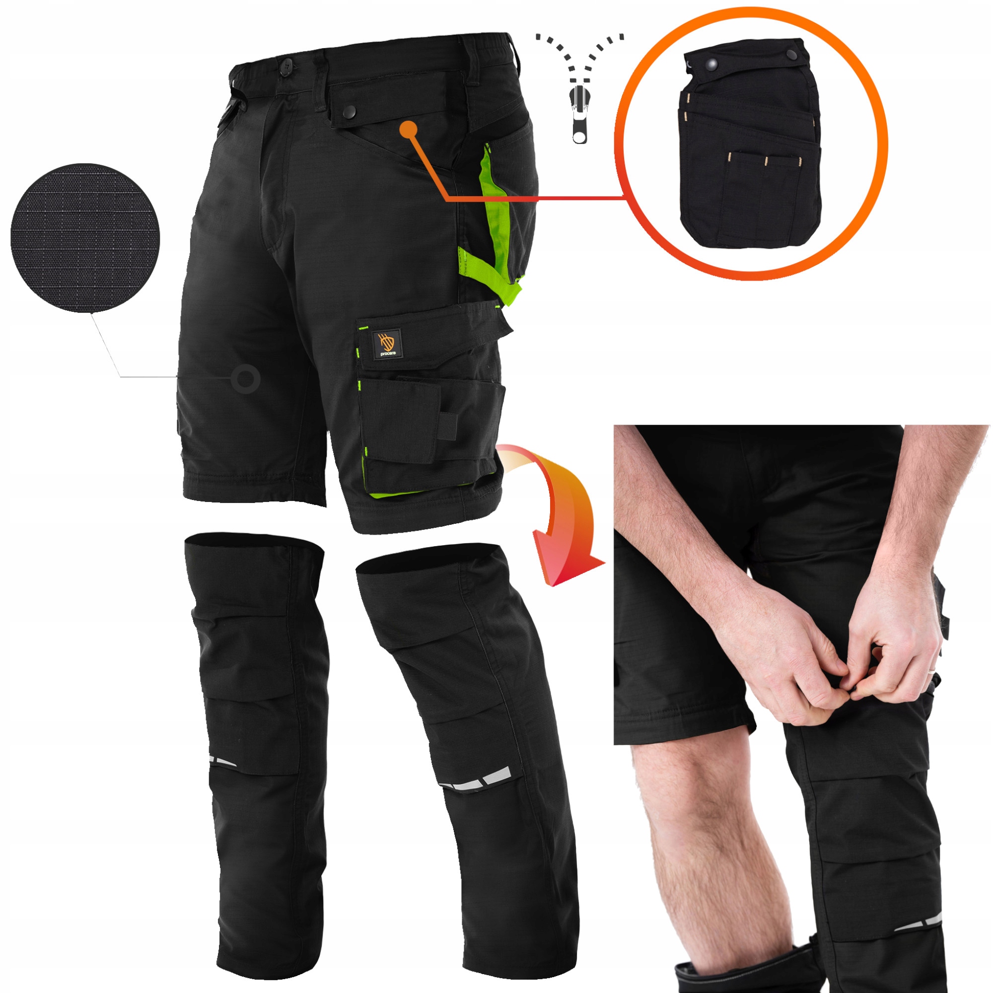 Procera Spodnie robocze monterskie bojówki 2w1 Krótkie spodenki odpinane 56