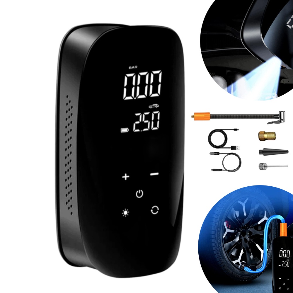 Kompresor Do Auta 3V1 Elektrická Pumpa, Powerbanka, Kompresor 6000 mAh