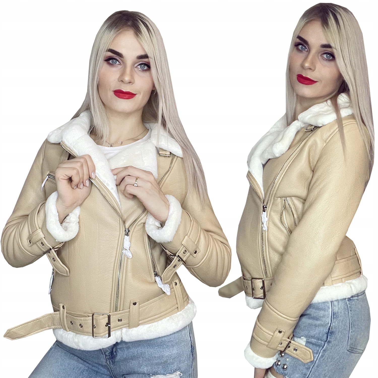 RAMONESKA ДУБЛЕНКА С ДЕКОРАТИВНОЙ ПОЛОСОЙ ЭКРЮ