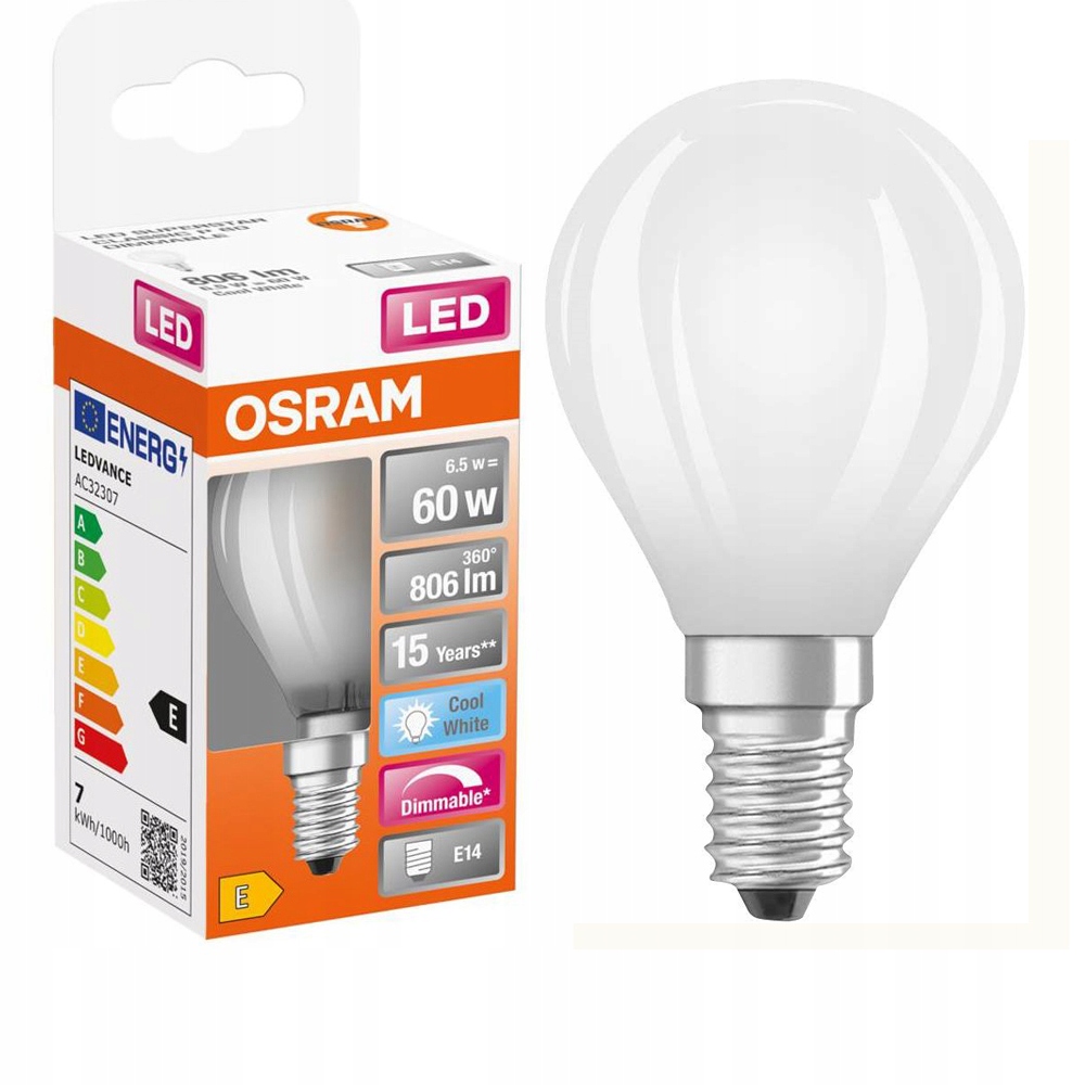 

Żarówka Led 6,5W=60W E14 kulka Osram 4000K DIMM