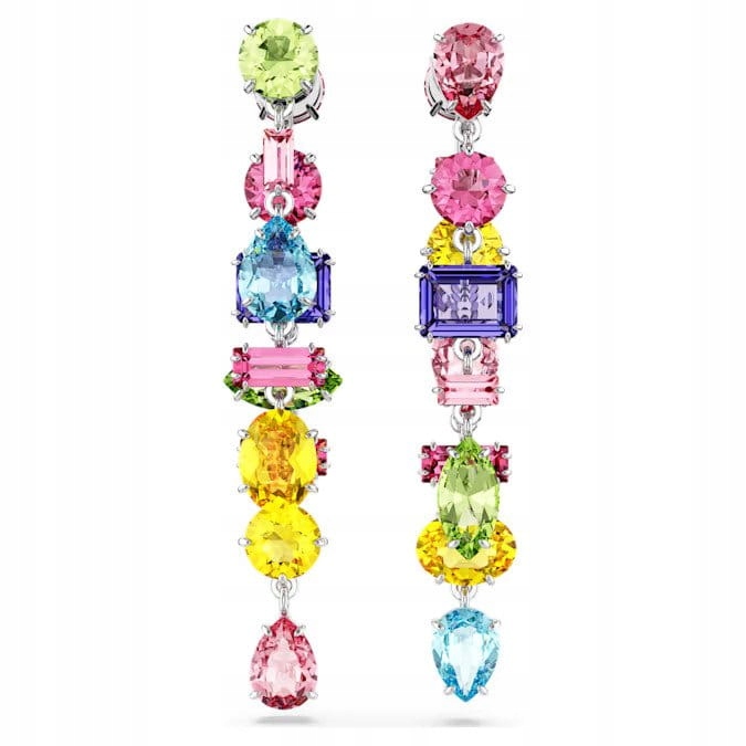 Náušnice Swarovski Gema Dvojité dlouhé vícebarevné krystaly ocel