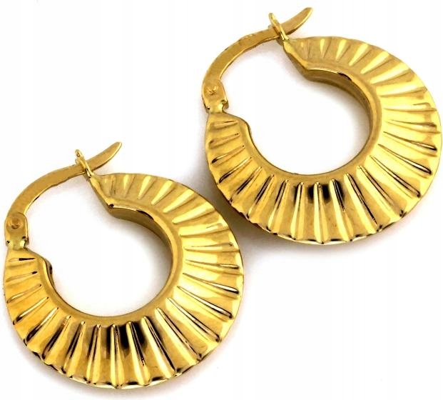 Zlaté náušnice 585 závěsné široké s klasickým zdobením pro ženy