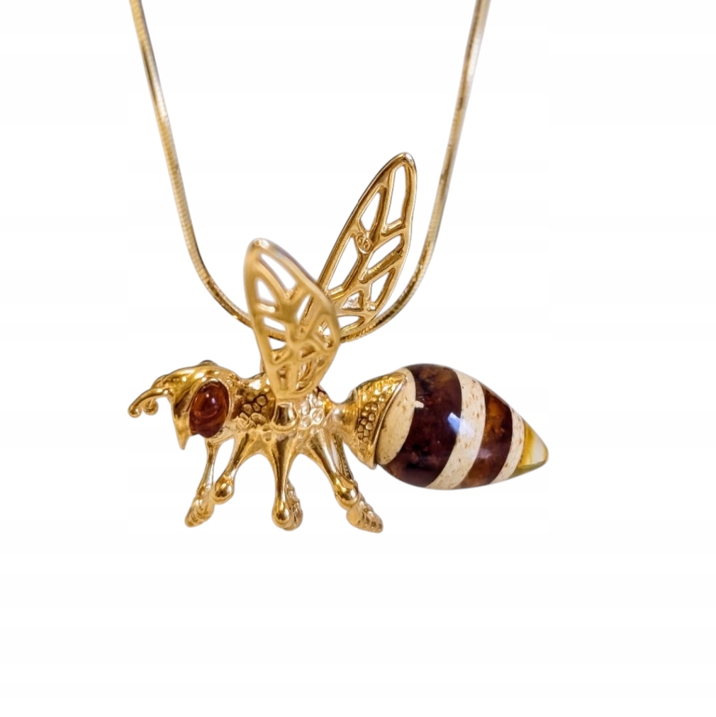 Zlatý Přívěsek Včela S Jantarovou Vrstvou Stříbro, Pozlacený