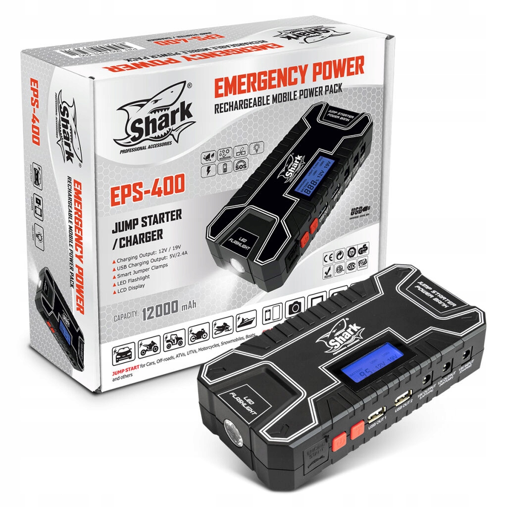 Multifunkčný štartovací zdroj powerbanka, 12 000mAh, štartovanie motorov