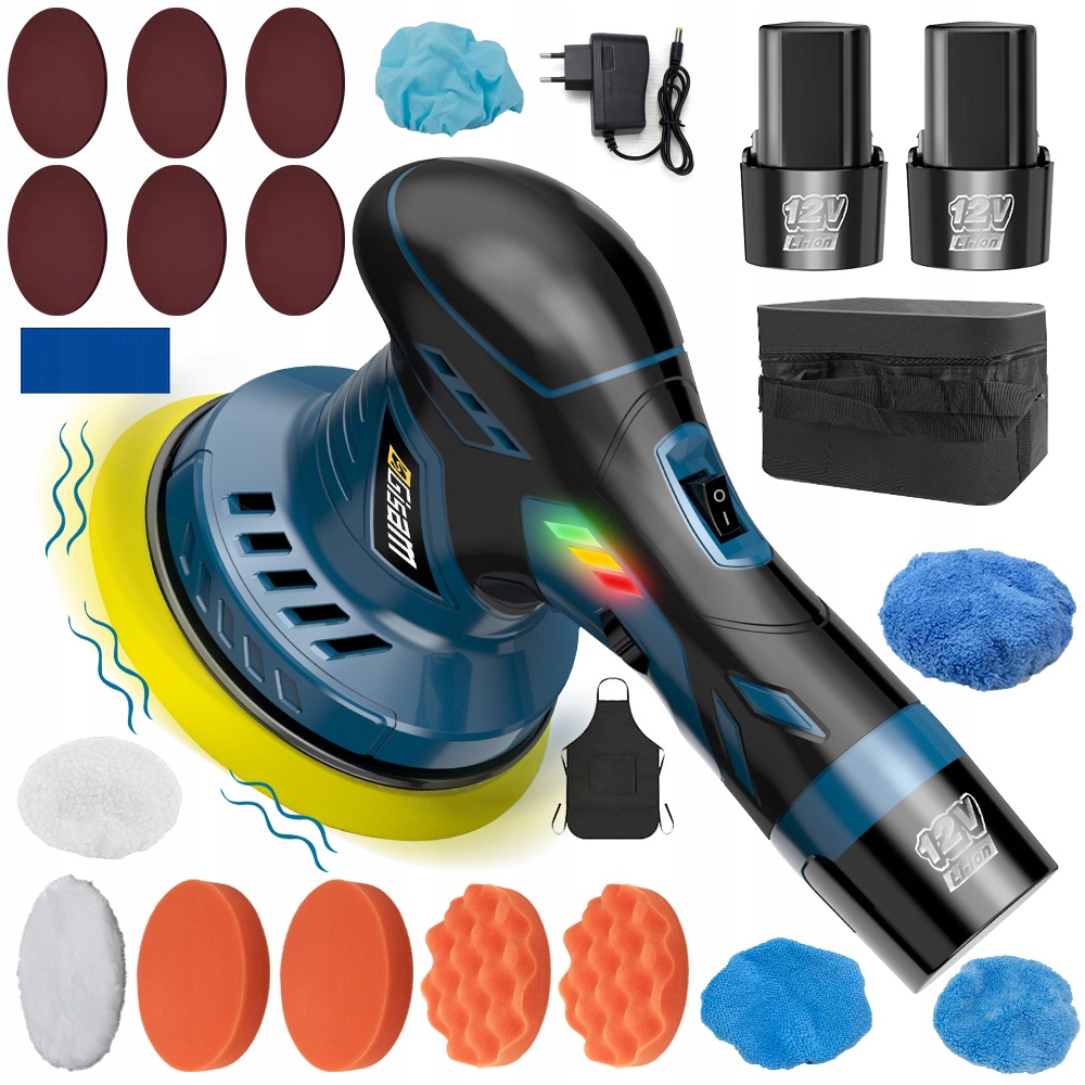 Leštička na auto 2 baterie, leštění, voskování, příslušenství, nastavitelná rychlost 150 mm